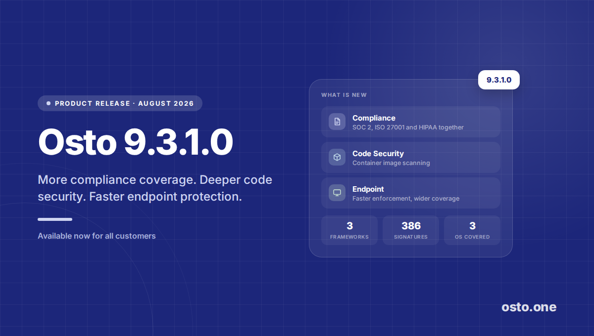 Container image scanning in the Osto 9.3.1.0 release for code security and compliance