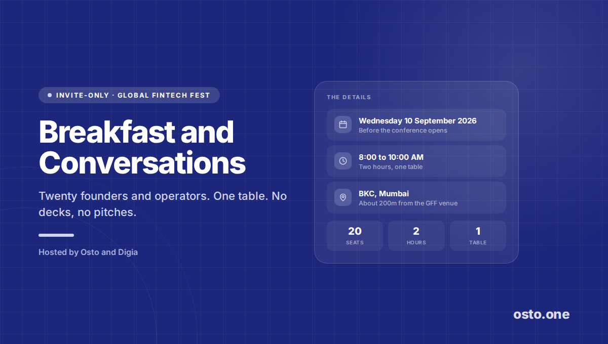 Breakfast and Conversations, an invite-only founders event by Osto and Digia at Global Fintech Fest in BKC Mumbai
