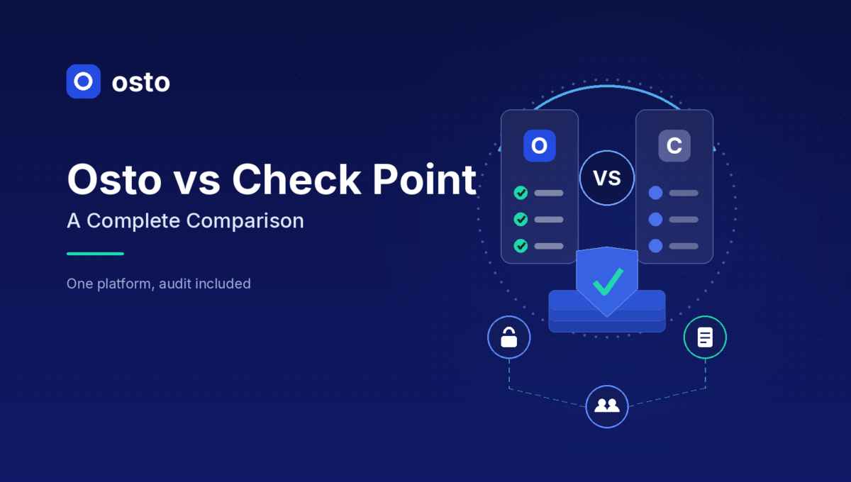 Osto vs Check Point coverage comparison across web and API protection, cloud posture, endpoint control, VAPT and compliance