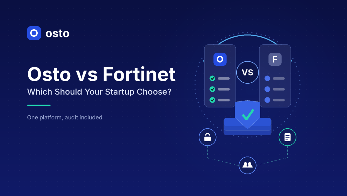 Osto vs Fortinet coverage comparison across web and API protection, cloud posture, endpoint control, VAPT and compliance
