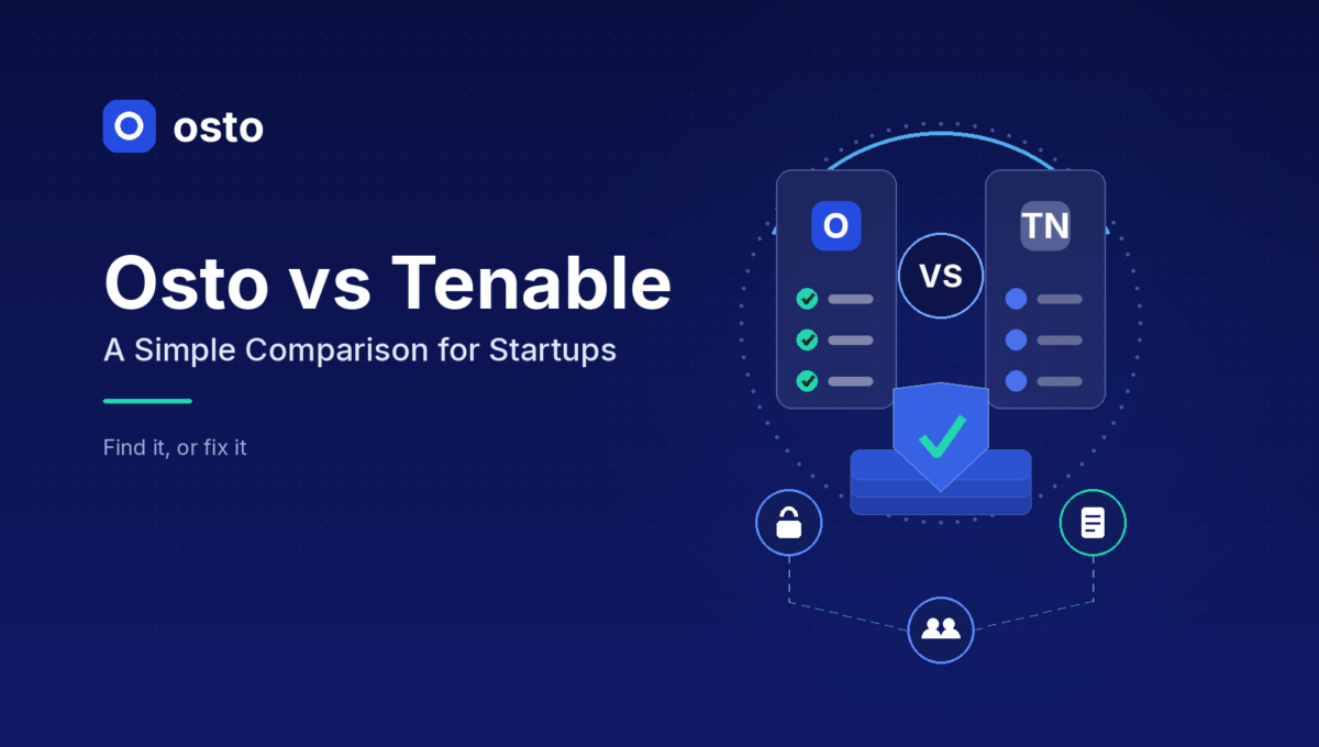 Osto vs Tenable coverage comparison across web and API protection, cloud posture, endpoint control, VAPT and compliance